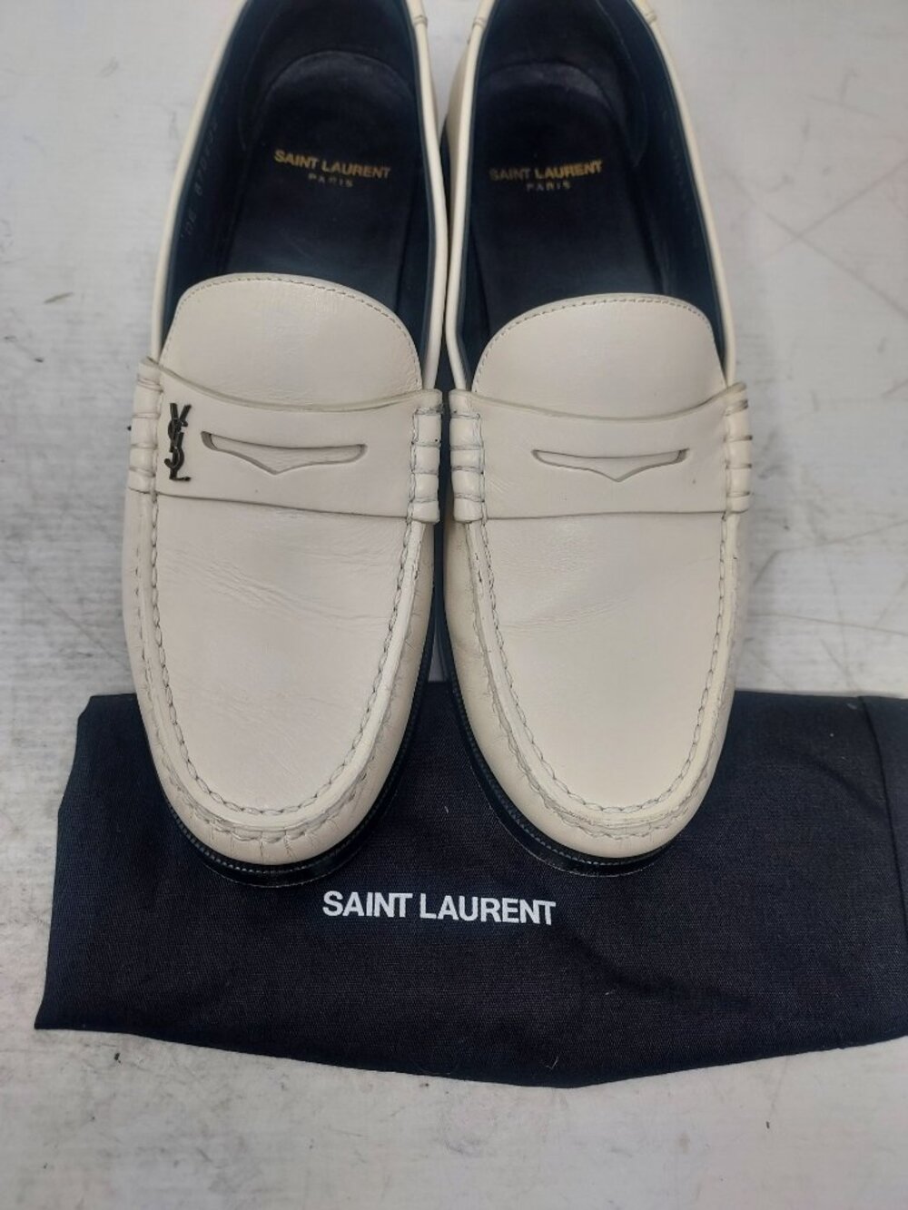 YSL Yves Saint Laurent WOMENS White Monogram Logo Penny Loafer - Picture 9 of 13